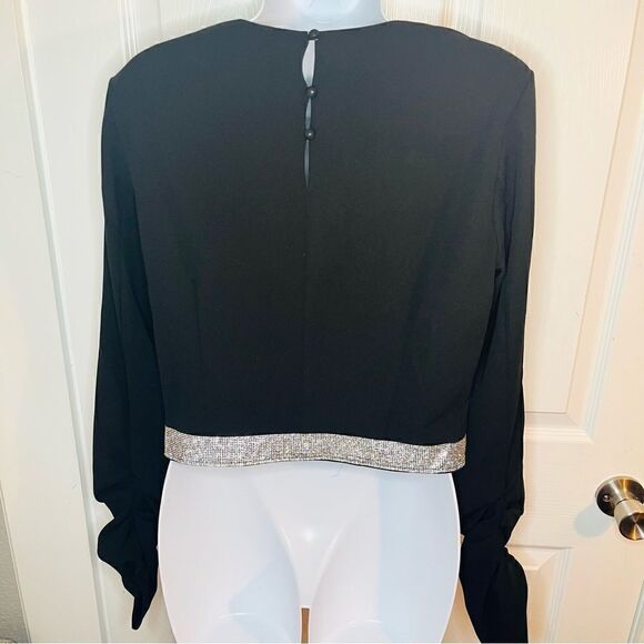 INA I'm Back Baby Black Sparkly Rhinestone Crop Top Black M NEW - Picture 9 of 13
